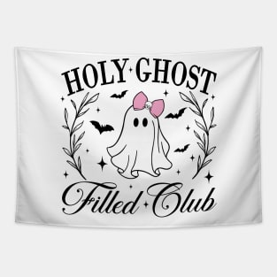 Holy Ghost Filled Club Funny Boo Ghost Coquette Bow Halloween Tapestry