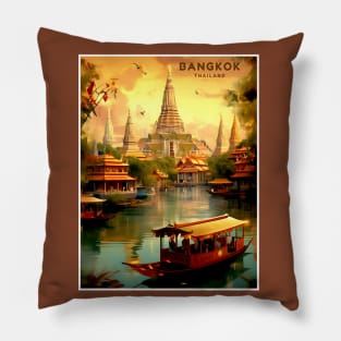 Bangkok Thailand Wat Arun Temple Travel and Tourism advertising Print Pillow