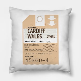 Cardiff Wales retro plane ticket, Pillow