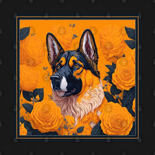 Dogs, shepherd dog and flowers, dog, seamless print, style vector (Yellow version #3 shepherd dog ) by xlhombat