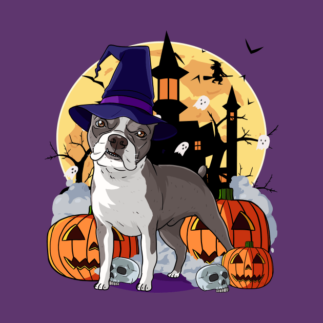 Boston Terrier Scary Halloween Witch Pumpkin by Noseking