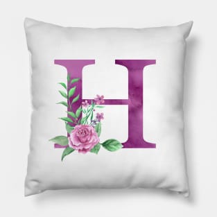 Floral Monogram H Beautiful Rose Bouquet Pillow