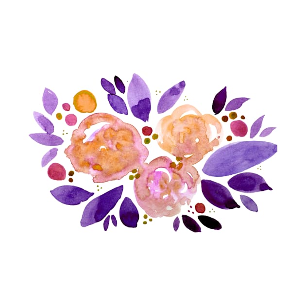 Watercolor flower bouquet - orange and purple by wackapacka