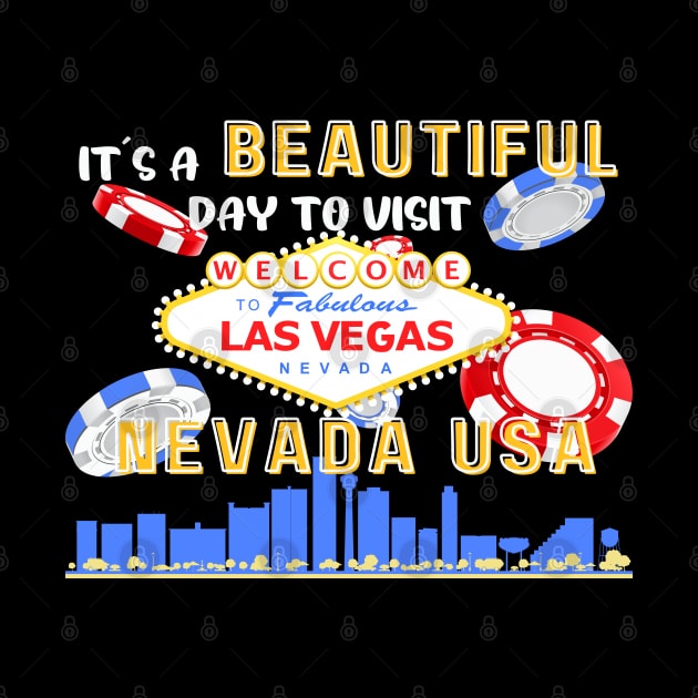 Travel to beautiful Las Vegas in Nevada. Bright text. Gift ideas for the travel enthusiast available on t-shirts, stickers, mugs, and phone cases, among other things. by Papilio Art