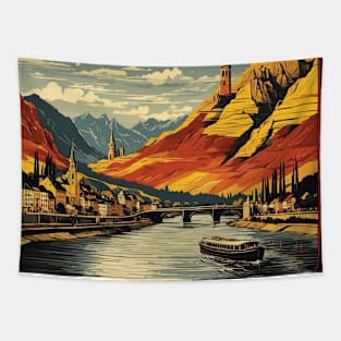 The Rhine Germany Starry Night Tourism Vintage Retro Tapestry