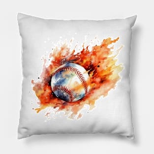 Flamming Baseball Watercolor Pillow
