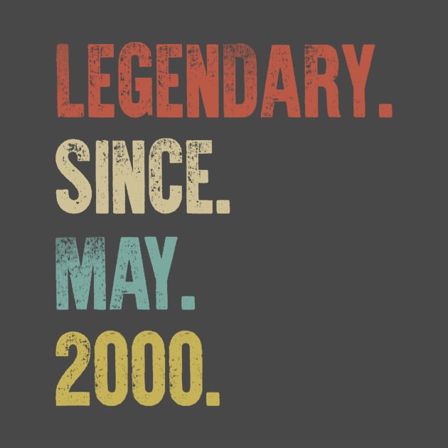 Retro Vintage 20th Birthday Legendary Since May 2000 by DutchTees