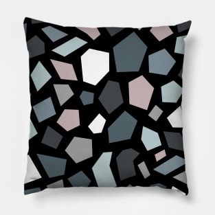 Terrazzo Pattern, Black, Grey and Blue Pillow