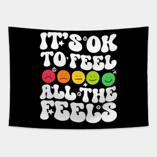 It's Ok To Feel All The Feels  Emoji Face Feelings Groovy Wavy Tapestry