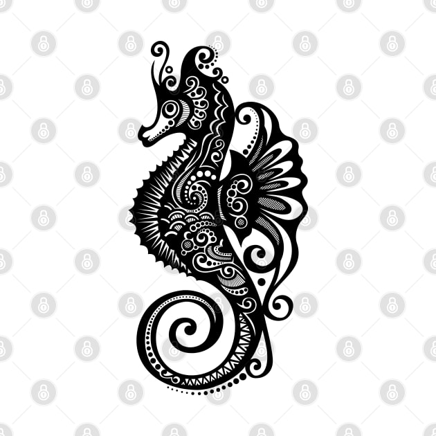 Black and White Print of Exotic Sea Horse by lissantee