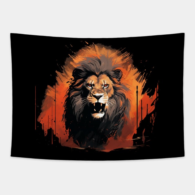 angry lion Tapestry by piratesnow