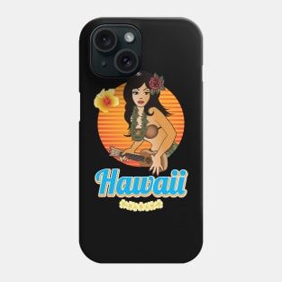 Hula Girl Playing the Ukulele Aloha BLK Phone Case