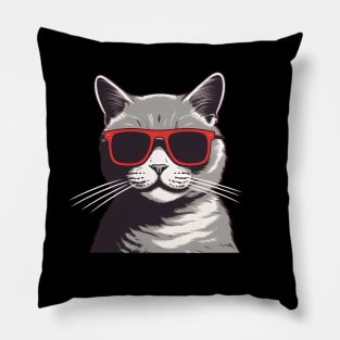 Gray Cat with Shades, Love Cats Pillow