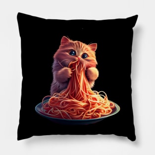 Cute Cat Eating Spaghetti Pillow