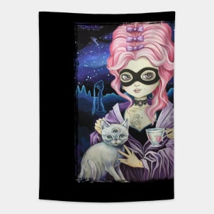 Gothic Lady and her Cat Tapestry