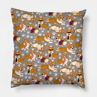 Light Grey, Orange and Purple - Pembrokeshire Corgi Pattern Pillow