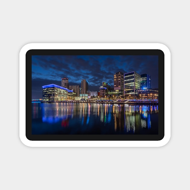 Salford Quays Media City Reflection at Night Magnet by TonyNorth