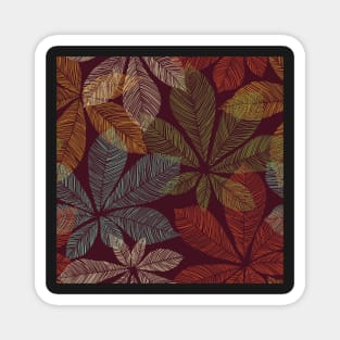 Dark autumn tropical leaves. Chestnut abstract illustration. Leaf skeleton print Magnet