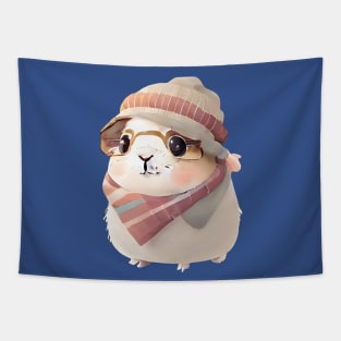 Cute Guinea Pig with Glasses and Winter Clothes Tapestry