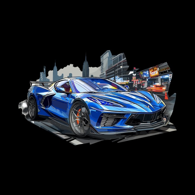 Blue C8 Corvette Street Scene supercar race car muscle car sportscar Rapid Blue Riptide Blue Elkhart Lake Blue Corvette C8 by Tees 4 Thee