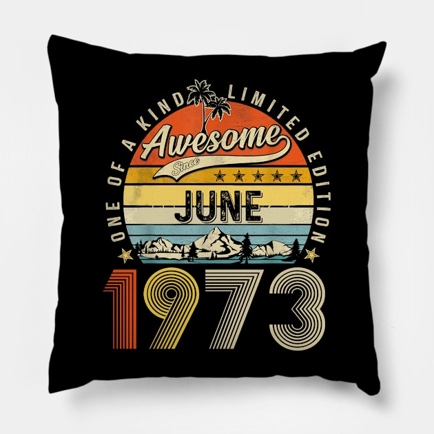 Awesome Since June 1973 Vintage 50th Birthday Pillow by Marcelo Nimtz