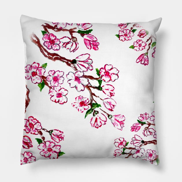 Sakura Branch art Pillow by AnnArtshock