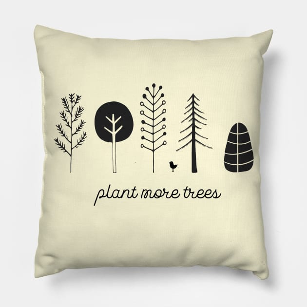 Love your planet: Plant more trees + bird (black text) Pillow by Ofeefee