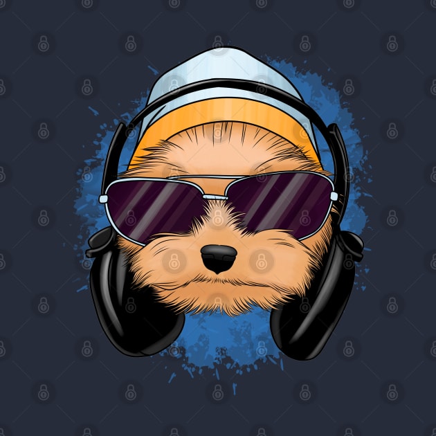 Cute yorkie with headphones by Kuchinska design