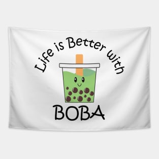 Life is Better with Boba Matcha Green Tea Tapestry