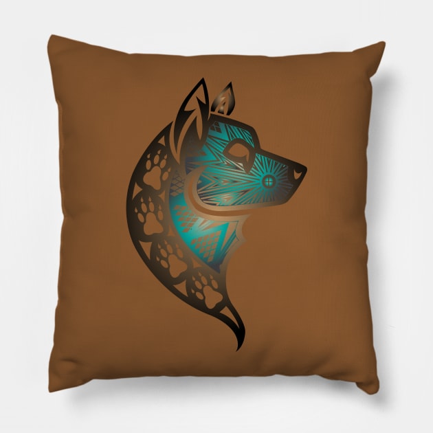 The Wolf (Aqua) Pillow by melvinwareagle