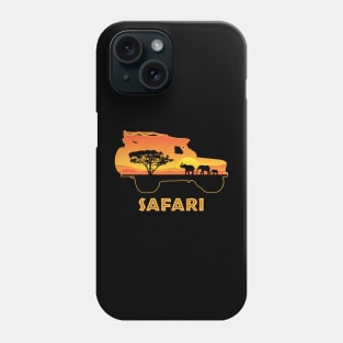 African Safari Vehicle 4x4 Sticker | Vintage Sunset | Elephant Family | Acacia Tree Phone Case