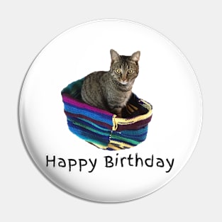 Happy Birthday Kitty in a Basket Pin