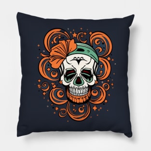 Fun Skull with Bandana and Flower Pillow