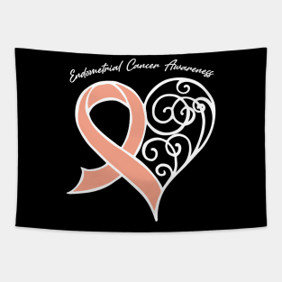 Endometrial Cancer Awareness Heart Ribbon Gift Valentines Day - In This Family Nobody Fights Alone Tapestry