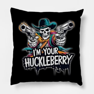 I'm Your Huckleberry Gunslinging Cowboy Skeleton Design Pillow