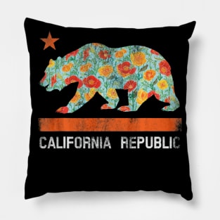 California Republic State Bear Star Poppy Flower LA Cali Tee Pillow