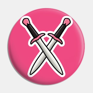 Sword Knight vector illustration. Holiday object icon concept. Metal sword for game vector design. Metal war sword icon design. Pin