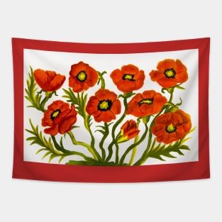 Red poppies on white Tapestry