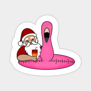 Funny Santa on Vacation, Xmas Flamingo Tropical Magnet