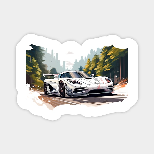 Koenigsegg Race White Cartoon Print Magnet by SynchroDesign