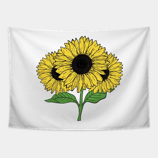 Yellow Sun Flower Hand Drawn Gardening Gift Tapestry by Mesyo