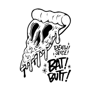 pizza and skull typography black and white T-Shirt