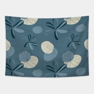 Blue Cream Flower Line Tapestry