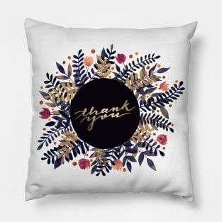 Thank you flowers and branches - purple and ochre Pillow