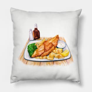 Fish & Chips - Watercolour food illustration Pillow