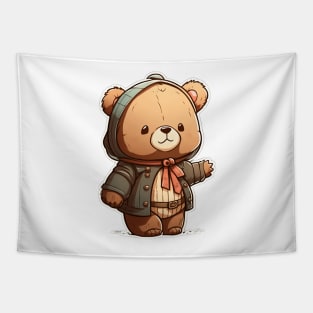 Cute Bear Cartoon Adventurer Adorable Kawaii Animal Tapestry