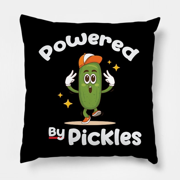 Powered By Pickles Food Pickle Funny Pillow by vestiti