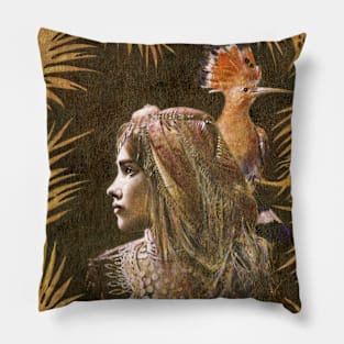 Vintage Decorative Girl and Bird Portrait Pillow