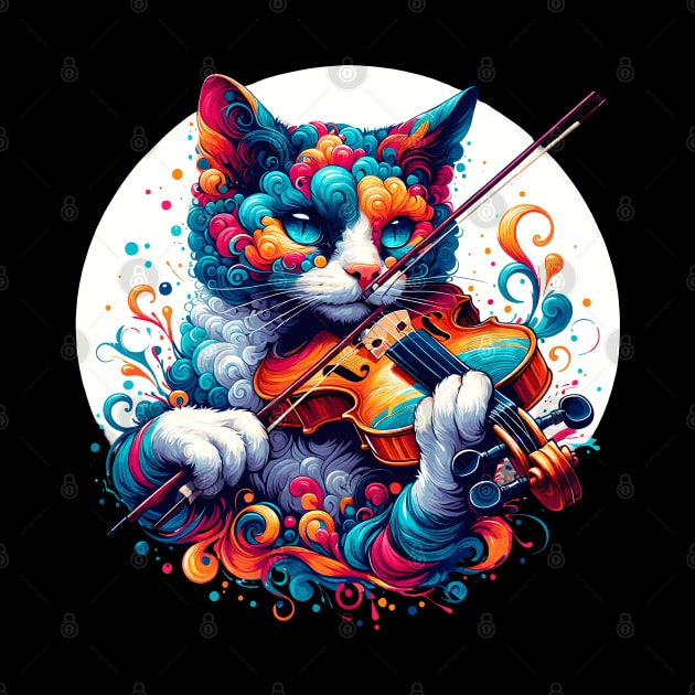 Devon Rex Cat Playing Violin by Graceful Designs