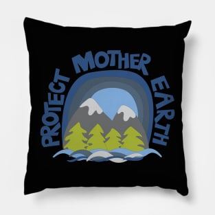 Protect Mother Earth Illustrated Mountain Climate Change Ambassador Pillow
